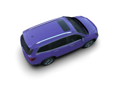 Beyaz arka planda modern mor bir araba. 3d oluşturma