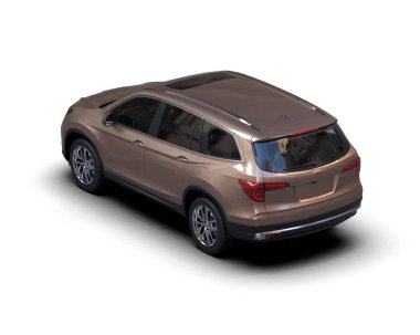 Beyaz stüdyo arka planında 3 boyutlu markasız SUV marka bir araba.