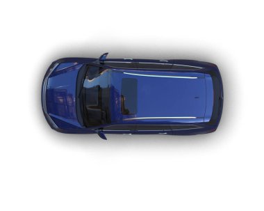 Beyaz arka planda mavi araba. 3d illüstrasyon.