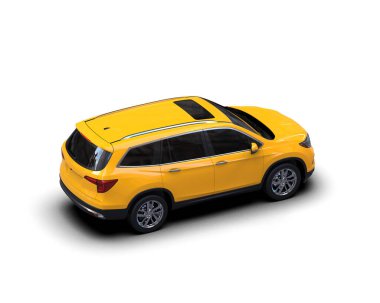 Sarı araba beyaz arka planda izole edilmiş. 3d illüstrasyon