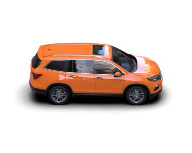 Beyaz arka planda küçük kırmızı bir araba. 3d oluşturma