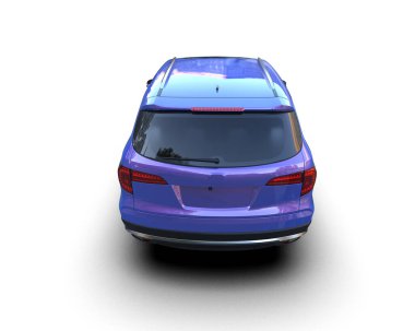 Beyaz arkaplanda mavi küçük SUV.