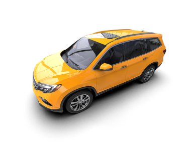 Sarı arka planı ve boş ekranı olan modern araba..