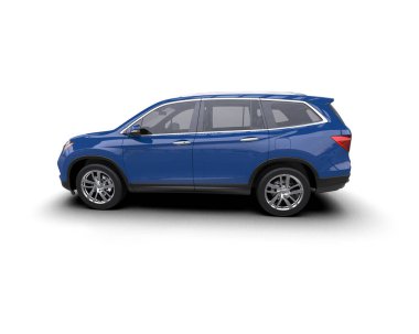 Beyaz arka planda mavi SUV. 3d oluşturma
