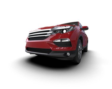 beyaz arka planda modern SUV arabası 3 boyutlu görüntüleme