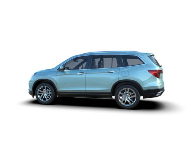 Gri arka planı boş ekranlı mavi modern araba. yan görünüm, yan görünüm