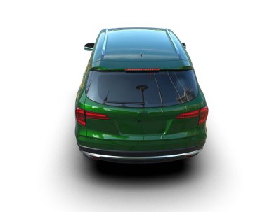 Yeşil arka planda yansıtıcı bir arabanın 3 boyutlu canlandırması