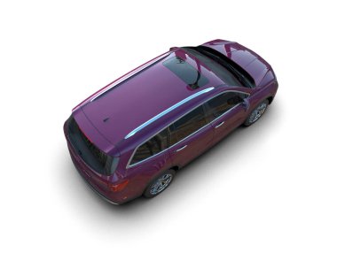 Beyaz arka planda izole edilmiş modern mor araba. 3 Boyutlu Hazırlama