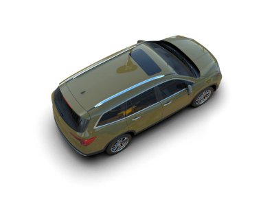 Beyaz stüdyo arka planında yeşil camlı bir arabanın 3 boyutlu görüntüsü