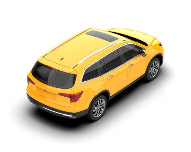 Beyaz arka planda modern şehir sarı arabası