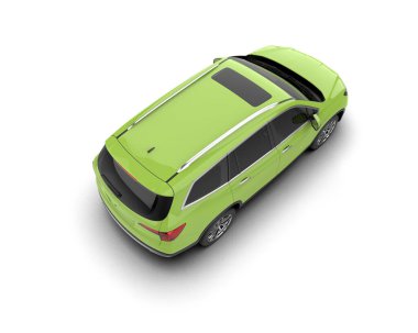 Açık arkaplanda yeşil bir arabanın 3 boyutlu canlandırması