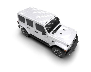 Beyaz SUV aracı beyaz arkaplanda izole edildi