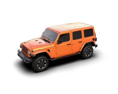 turuncu modern arazi aracı beyaz arka planda izole edilmiş. 3d oluşturma