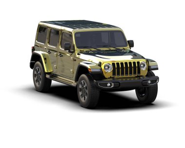 Beyaz arka planda izole edilmiş gerçekçi bir SUV arabası. 3d görüntüleme - illüstrasyon
