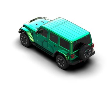 Yeşil araba beyaz arka planda izole edilmiş. en üstteki görünüm.