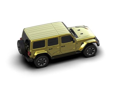 Beyaz arka planda bir araba. 3d oluşturma