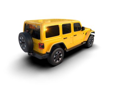 Beyaz arka planda sarı modern cip. 3d oluşturma