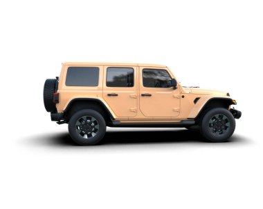 Beyaz arka planda izole edilmiş bir araba, 3 boyutlu illüstrasyon