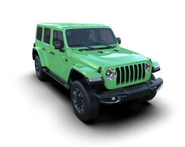 beyaz arkaplanda yeşil modern SUv