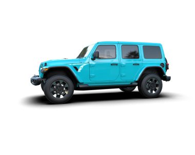 Mavi SUV arabası beyaz arkaplanda izole edildi