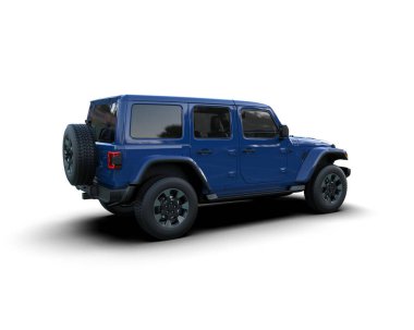 Beyaz stüdyo arka planında izole edilmiş modern bir SUV 'un 3 boyutlu görüntüsü.