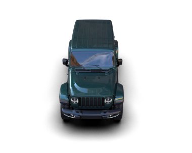 Beyaz arka planda izole edilmiş yeşil kamyonet. 3d oluşturma