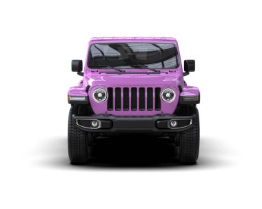 Beyaz arka planda modern mor araba. Ön manzara. 3d oluşturma