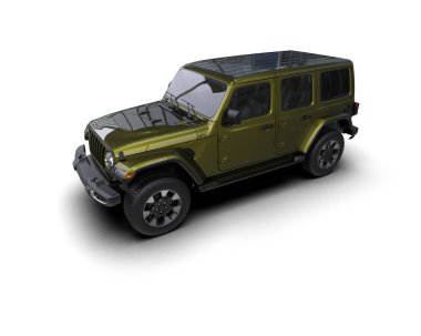 Beyaz arkaplanda SUV, 3D görüntüleme.