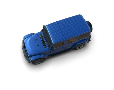 mavi araba beyaz arkaplanda izole edildi