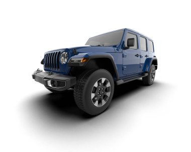 koyu mavi modern araba - ön manzara - 3 boyutlu illüstrasyon