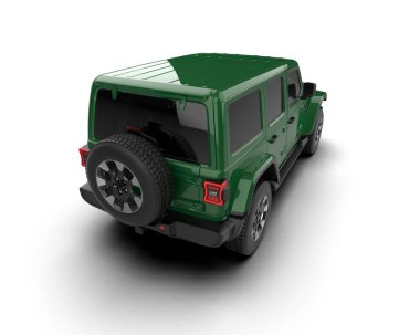 Yeşil ve kırmızı kapaklı yeşil SUV