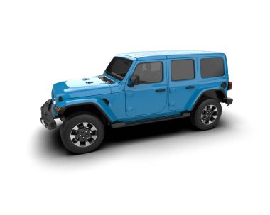 beyaz arkaplanda modern mavi SUv