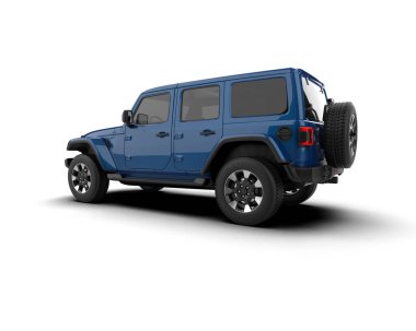 mavi SUV arabası beyaz arkaplanda izole edildi.