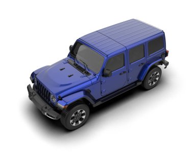 mavi modern araba - ön görünüm - beyaz arkaplanda izole