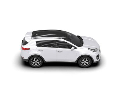 Boş afişi olan beyaz modern SUV - yan görünümü