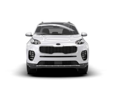 Beyaz arka planda izole edilmiş modern beyaz araba. 3d oluşturma