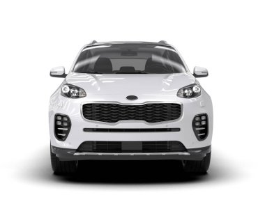 Beyaz arka planda izole edilmiş beyaz spor araba