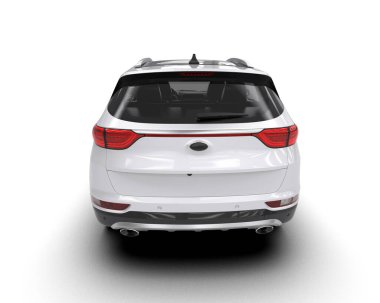 Beyaz, modern, gölgeli bir arazi aracı. 3d oluşturma