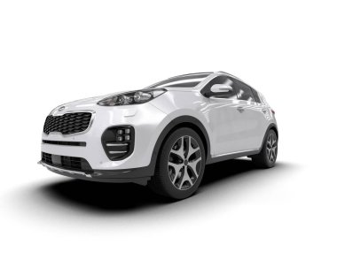 Beyaz arka planda modern bir araba. 3d oluşturma