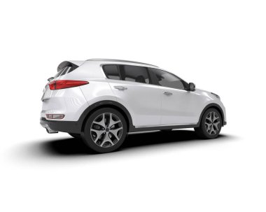 Beyaz arka planda beyaz renkli modern SUV - 3 boyutlu görüntüleme