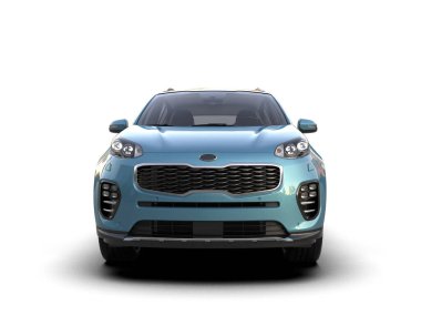 Mavi araba beyaz arka planda izole edilmiş. 3d oluşturma.