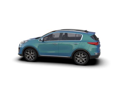 Yeşil renkli modern bir cip. 3d oluşturma