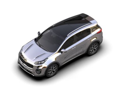 Beyaz arka planda beyaz bir cip arabası. 3d oluşturma