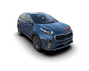 Bir markanın 3 boyutlu görüntülemesi - daha az jenerik SUV arabası beyaz üzerine izole edildi