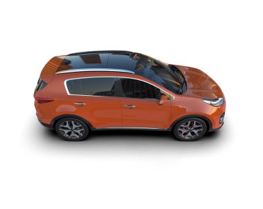 küçük beyaz arka planı olan turuncu araba.