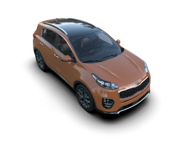 Modern araba beyaz arka planda izole edilmiş ve güzel bir arabası var. 3 boyutlu model.