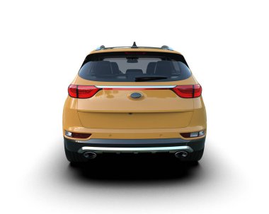 Beyaz arka planda sarı şehir arabası manzarası. ön görünüm