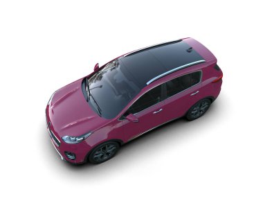 Beyaz arkaplanlı ve gölgeli SUV arabasının 3 boyutlu resmi