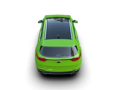 Yeşil bir arabanın beyaz bir arka grubunda üç boyutlu görüntüsü