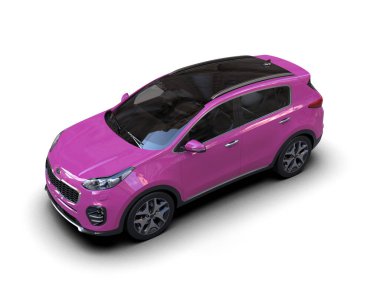 Beyaz arka planda izole edilmiş pembe spor araba. 3d oluşturma